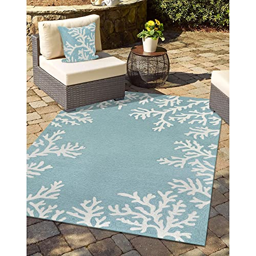 Liora Manne Capri Coastal Coral Border Aqua Indoor/Outdoor Rug 8'3" x 11'6" Coral Border Aqua