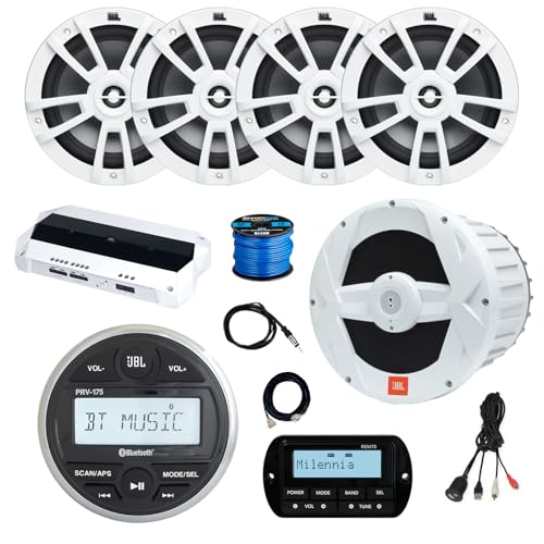 Enrock Marine JBL PRV-175 Marine Stereo Receiver with 4x 8" Speakers, Subwoofer, Amplifier, Remote, White