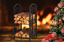 WXPWAMZ Double Decker Firewood Log Rack With Fireplace Tools Sets, Black Stand Alone Wood Holder, For Patio Backyard Indoor Outdoor