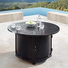 Oakland Living Aluminum 44 in. Round Fire Table Set Four Deep Seating Swivel Rockers, Fire Beads, Lid and Fabric Covers
