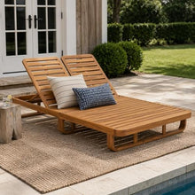 Christopher Knight Home Double Acacia Wood Chaise Lounge with Dual Adjustable Backrests, Patio Outdoor Chaise Lounge, Wooden Sunbathing Pool Lounger, 1Pcs Set, Natural (Frame Only)