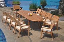 11 PC A Grade Outdoor Patio Teak Dining Furniture Set - 94" Double Extension Oval Table & 10 Cellore Stacking Arm Chairs