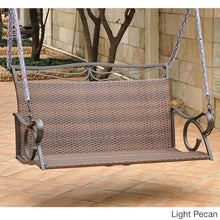 Pemberly Row Patio Loveseat Swing, Antique Brown Finish, Matte Wrought Iron Frame, Premium Wicker Resin Design, Weatherproof UV Protection, 43" W x 25.5" H Outdoor Seating with Chain Included