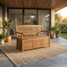 Outdoor Escape Brown Storage Bench with Acacia Wood, Galvanized Steel Hardware, Oil Finish, 50 Inches Wide, Durable and Weather-Resistant Outdoor Furniture