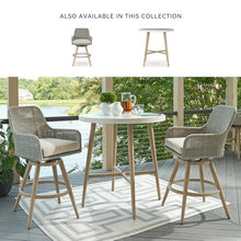 Signature Design by Ashley Seton Creek Outdoor Bar Table, 40 Inch Round Patio Bar Height Table with Umbrella Hole, Aluminum Frame, Stone Look Tabletop, for Outdoor Dining, Seats 4, Beige