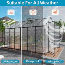 KEIKI Aluminum 8x12 FT Walk-in Polycarbonate Greenhouse, Outdoor Gardening Greenhouse with Raised Base, Roof Vent & Weather-Resistant Panels, Black