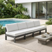 Outdoor Escape White Fabric Outdoor Patio Modular Sofa with Contemporary Style, Comfortable Seating, Sturdy Frame, Suitable for Outdoor Living Spaces