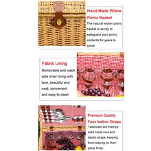 AADECOR Wicker Picnic Basket Set for 4 Persons, Willow Hamper with Liner, Willow Picnic Hamper Basket with Cutlery Service Kits for Camping, Outdoor, Valentine Day, Thanks Giving, Birthday