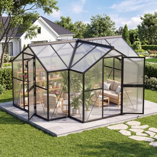 Nordivale T-Shaped Walk-in Greenhouse, Double-Wall Polycarbonate Panels