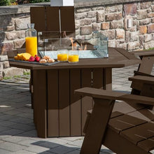 Oasis 5-Piece Conversation Set with Fire Pit Table, 4 Italica Modern Adirondack Chairs and 40” Fire Pit Table with Glass Wind Guard and Rain Cover, Weathered Acorn