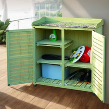 NYTFHMS Outdoor Garden Patio Wooden Storage Cabinet with Adjustable Shelf & Metal Top Green Color Potting Bench Storage Cabinet for Garden Tools,One Color-Green