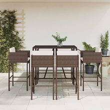 LHOONBB Outdoor Furniture 7 Piece Garden Bar Set with Cushions Brown Poly Rattan Furniture