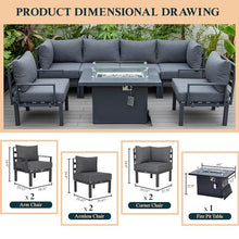LeisureMod Chelsea Outdoor Patio 7-Piece Conversation Set with Fire Pit Table Black