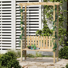 Wooden Garden Arbor with Bench and Fir Wood Frame for Growing Grapes, Vines, Flowers, Outdoor Decorative Seating Bench with Two-Side Trellis for Backyard, Garden