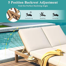 Praxatek Patio Double Chaise Lounge with 5-Position Adjustable Backrest, Acacia Wood Frame, 4-Inch Cushions, Seats 2, Gray (Light Teak)