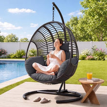CHINNLUU Oversized Hanging Egg Chair with Stand Outdoor Wicker Swing Chair Comfy Hammock Egg Shaped Chair 400lbs Capacity for Patio, Garden and Balcony