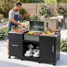 LDAILY 59 Inch Outdoor Grill Table with Stainless Steel Top