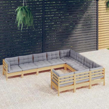 MNCVXAXG 10 Piece Patio Lounge Set with Gray Cushions Pinewood