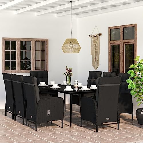 DYRJDJWIDHW Outdoor Sets for Patio,Porch Furniture,Balcony Furniture Sets for Apartments,9 Piece Patio Dining Set with Cushions BlackSuitable for Patio, Garden, Gazebo Low