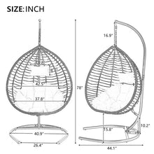 GDFStudio Hammock Chair with Stand, Rattan Wicker Hanging Egg Chair with Cushion and Headrest, Iron Frame Hammock Swing Chair for Indoor Outdoor Patio Balcony Porch Garden, 330lbs, Brown+Beige