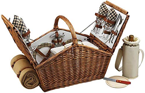 qiuqiu Rattan Picnic Basket, Fruit Basket Storage,Portable Wicker Shopping Basket, Picnic Blue Belt Cover, Gift Basket, 46 * 31 * H20CM