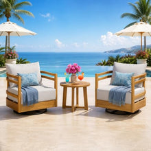 Merax 2-Piece Outdoor Patio Swivel Acacia Wood Chair Set, with 360° Rotation, Water-Resistant Thick Cushions & Removable Cover, 400 Lbs Weight Capacity Lounge Chair for Deck, Garden, Teak + Gray