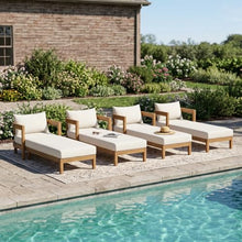 Christopher Knight Home Tila Acacia Wood Chaise Lounge Chair Outdoor Set of 4 with Removable Cushion, Solid Wood Patio Chaise Lounge with Cushion, Outdoor Sun Lounger, Poolside Seating, Teak+Beige
