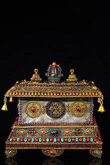 Generic 14" Tibetan Temple Collection Silver Gilt Gem Dzi Beads Wind Chimes Buddha Statue Four-Armed Guanyin Exorcism 1