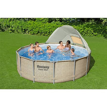 Bestway Power Steel 13' x 42" Round Above Ground Swimming Pool Set with Canopy Brown Wicker Print