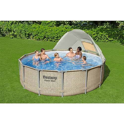 Bestway Power Steel 13' x 42" Round Above Ground Swimming Pool Set with Canopy Brown Wicker Print