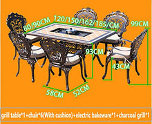 SAeWare Wood Fire Pits Outdoor Outdoor Garden Grill Table - Wood Burning Fire Pit, Square Metal Garden Dining Table Set with 6 Chairs, Waterproof and Rustproof (120x80cm)