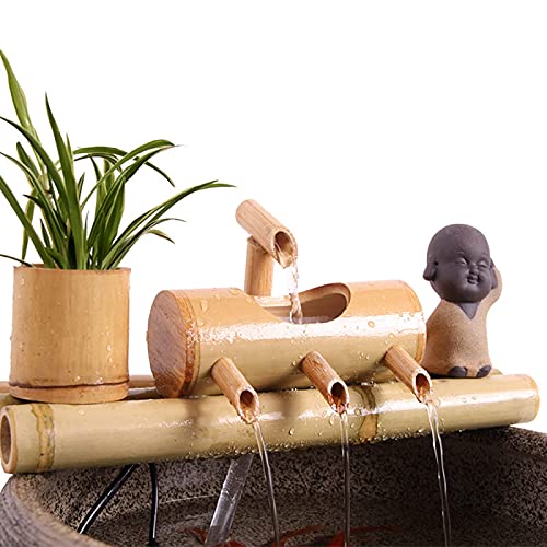 Water Features for The Garden Bird Bath Bamboo Lucky Flowing Water Tank Living Room Interior Circulation Decoration Bamboo Row Fountain Waterscape Decoration,50Cm/19.6In