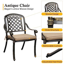 Sumshadow 6-PCS Cast Aluminum Patio Dining Chairs, All Weather Patio Bistro Dining Chairs Set of 6 with Armrests & Cushions, Stackable Patio Dining Chairs for Garden, Balcony, Deck, Bronze