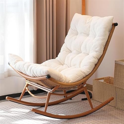 UWYTGF Rattan Weaving Rocking Chair High Back Padded Seat, Outdoor Rocking Chair,Comfortable Relax Rocking Chair,Patio Garden Breathable Rocking Chair