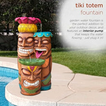Alpine Corporation - 3-Tiered Colorful Tiki Head Water Fountain, Indoor/Outdoor Tropical Waterfall with LED Lights, for Garden, Patio, Yard, 35" H