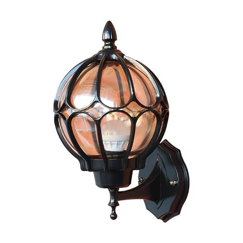 MVUYO Black Spherical Transparent Glass Sconces French Wall Lamps Porch Outdoor Lights Middle Ages Waterproof Fixtures for House Garage Exterior Patio E26/E27 Socket(D,45 * 33cm)