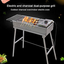 NEWCES Barbecue Desk Electric and Charcoal Barbecue Grill Large Zinc Alloy BBQ Grill Indoor and Outdoor Smokeless Charcoal Grill with Strong Legs 2800W 24.4×10.6"×30.7" Tabletop Barbecue