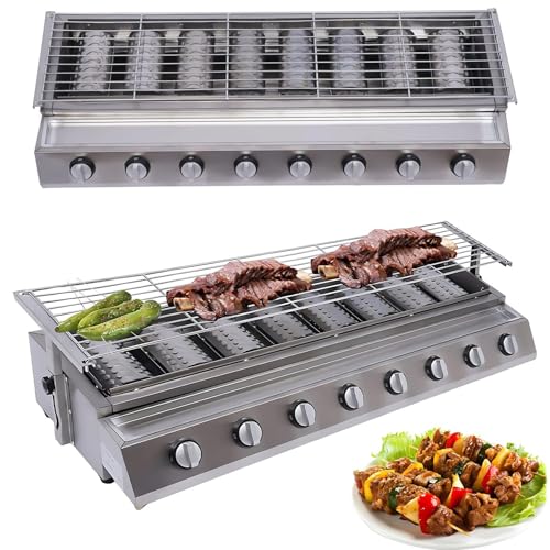 Commercial Grill, Smokeless Gas Barbecue 4/8-Burner Portable LPG Grill with Individual Controls, Detachable Cooking Grids, Height Adjustment and Oil Drip Pan for Outdoor Picnic Camping