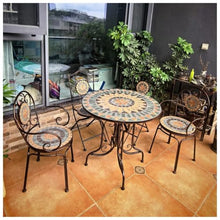 Outdoor Round Side Table with Chairs, Ceramic Top Table with Metal Frame
