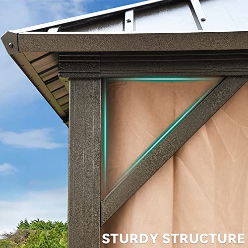 YITAHOME 10x12ft Hardtop Gazebo with Nettings & Curtains, Double Roof Galvanized Steel, Bronze