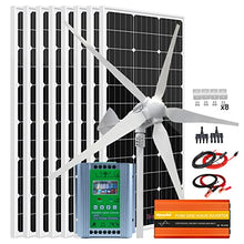 1800W 24V Wind Solar Kit with 2000W Power Inverter for Greenhouse：1000W Wind Turbine Generator + 8pcs 100W Mono Solar Panel + Hybrid MPPT Charge Controller + Accessory