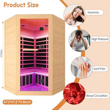 2-3 Person Corner Infrared Sauna Cabin 2180W Home Dry Steam Sauna with Colorful Lights and Bluetooth Speaker, Low Electromagnetic Radiation Canadian Hemlock Wood Dimensions 47.2 x 47.2 x 74.8 inches