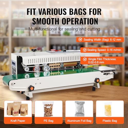 VEVOR Continuous Bag Band Sealing Machine 0.24-0.47 in Seal Width White