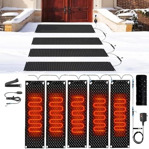 UTTDP Snow Melting Mat - Outdoor Anti-Slip Rubber Mat for Stairs, Doorways, Walkways & Driveways - Snow & Ice Melting Solution(30x150cmx5Pcs)