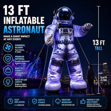 13 ft Giant Inflatable Astronaut with LED Lights, Standing or Hanging Spaceman Blow Up Decoration for Outer Space Themed Parties, Events Decor, Stage Props, Outdoor Display