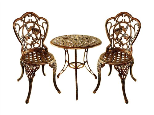 Oakland Living Hummingbird Cast Aluminum 24-Inch Glass Top Table with 3-Piece Bistro Set, Antique Bronze