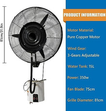 MAXCBD Wall Mounted Misting Fan with 3 Speeds, 90° Oscillation Fan with Mist, Cooling Fan for Patio, Outside Restaurant, Factory Workshop (Size : 81cm/31.9in)