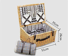 YRHH Rattan Picnic Basket with Lid, 4 Person Handmade Basket with Cutlery, Blue Fruit and Vegetables, for Outdoor Outings, Camping and Hiking
