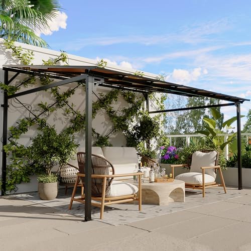 12’ x 14’ Gazebo Pergola Awnings for Patio, Wall Mounted Gazebos Pergola on Clearance with Metal Frame, Lean to Gazebo Patio Canopy Outdoor Pergolas for Patios, Deck, Porch, Backyard