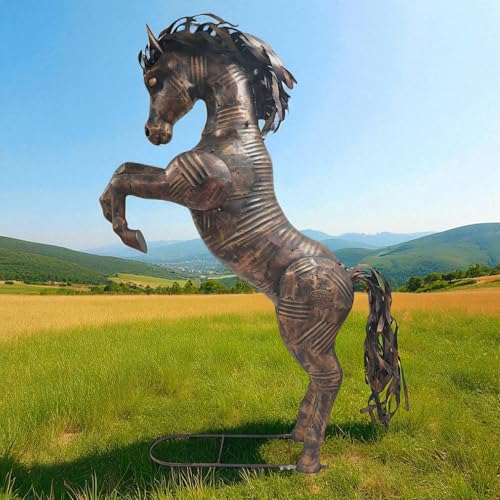Zaer Ltd. Large Rearing Stallion Iron Garden Statue, Bronze Finish, 9.5ft Tall, Metal, Freestanding, Fantasy Gothic Style
